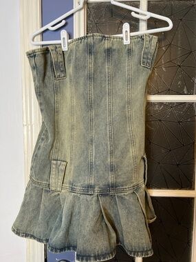 jaded size 12 belted corset mini denim kilt dress NWT